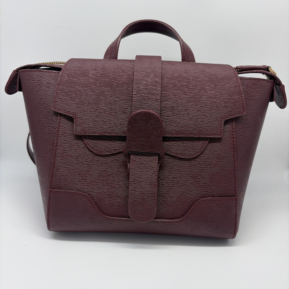 Senreve Burgundy Leather Mini Maestra Satchel Handle Pebbled Crossbody Backpack